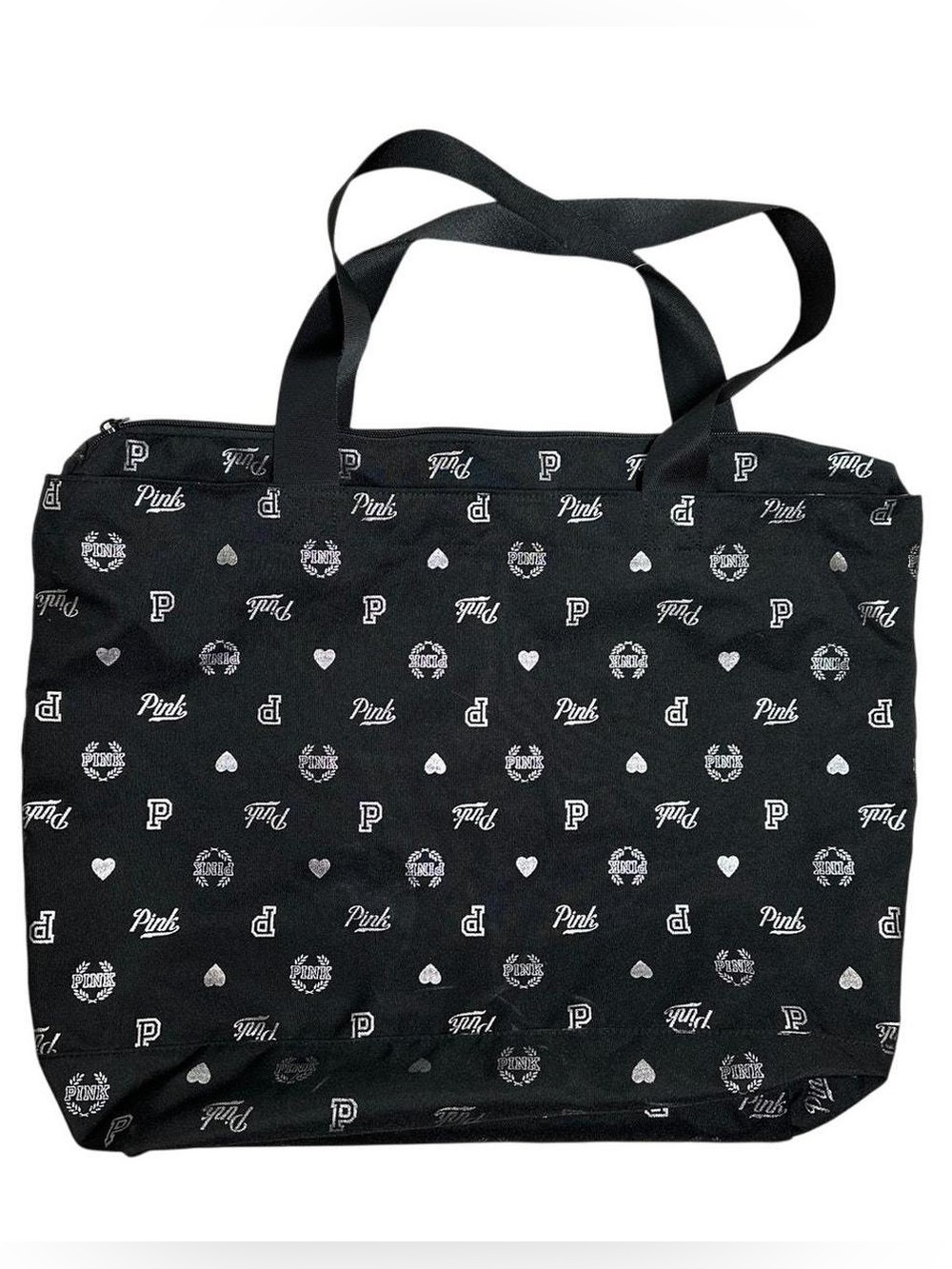 VS PINK Large Tote Bag Black Logo Heart Print - Picture 4 of 13